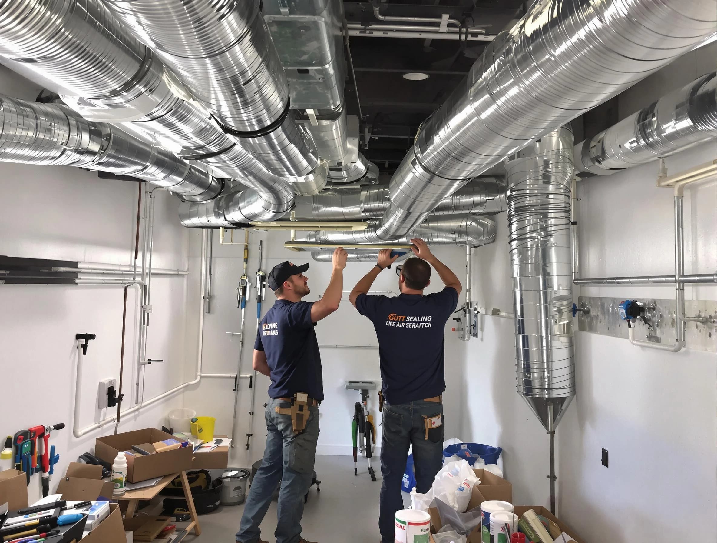 Highland Air Duct Cleaning technician applying professional duct sealing solutions in Highland