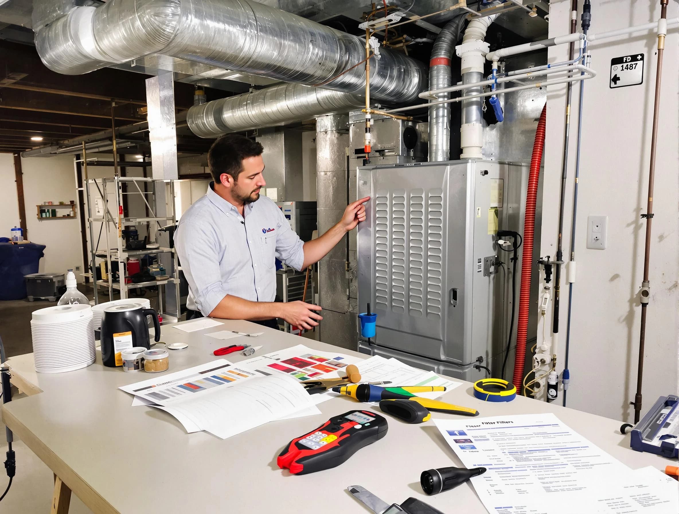 Highland Air Duct Cleaning inspector conducting detailed filter system evaluation using professional diagnostic tools in Highland