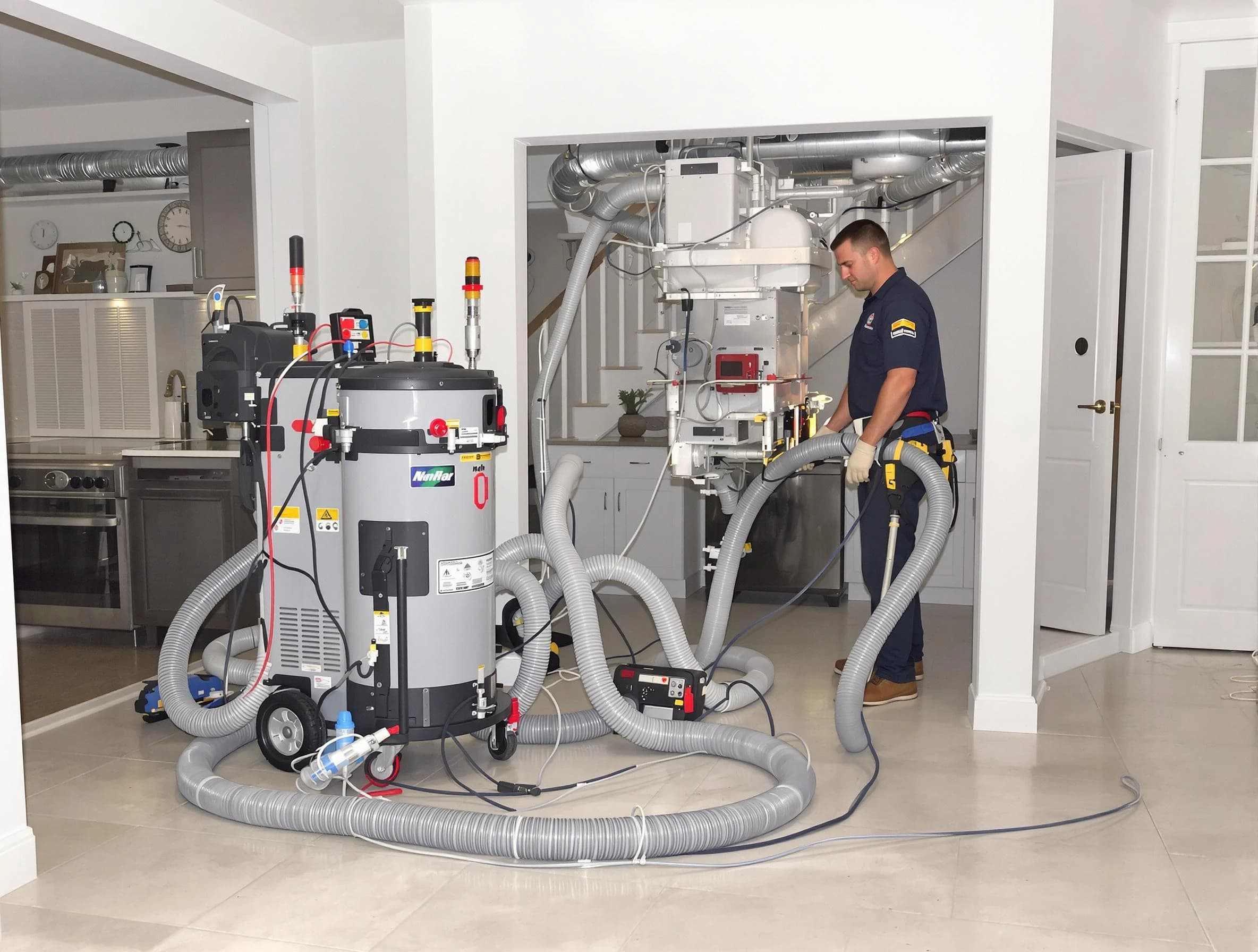 Highland Air Duct Cleaning technician operating negative pressure cleaning equipment for thorough duct maintenance in Highland
