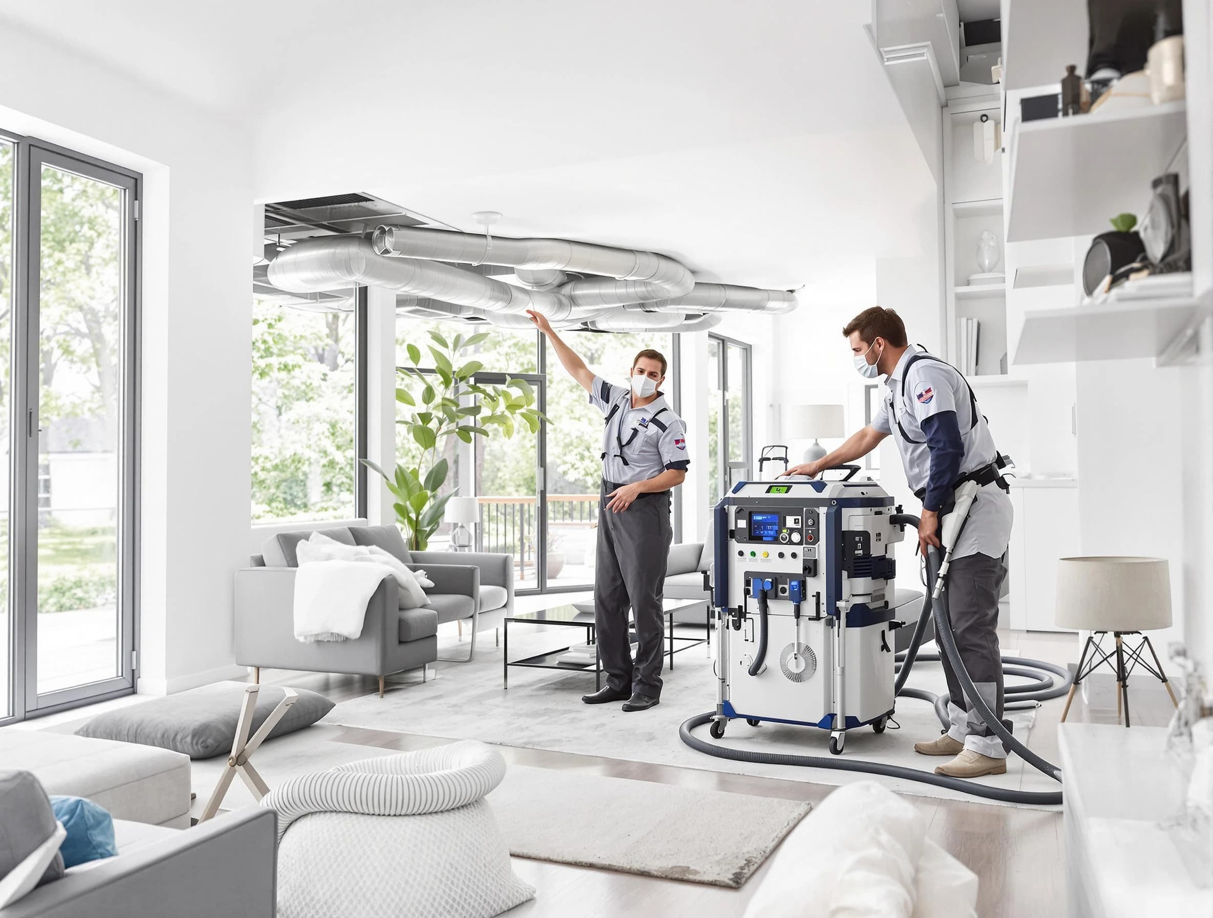 Highland Air Duct Cleaning professional conducting pure air duct cleaning with state-of-the-art equipment in Highland