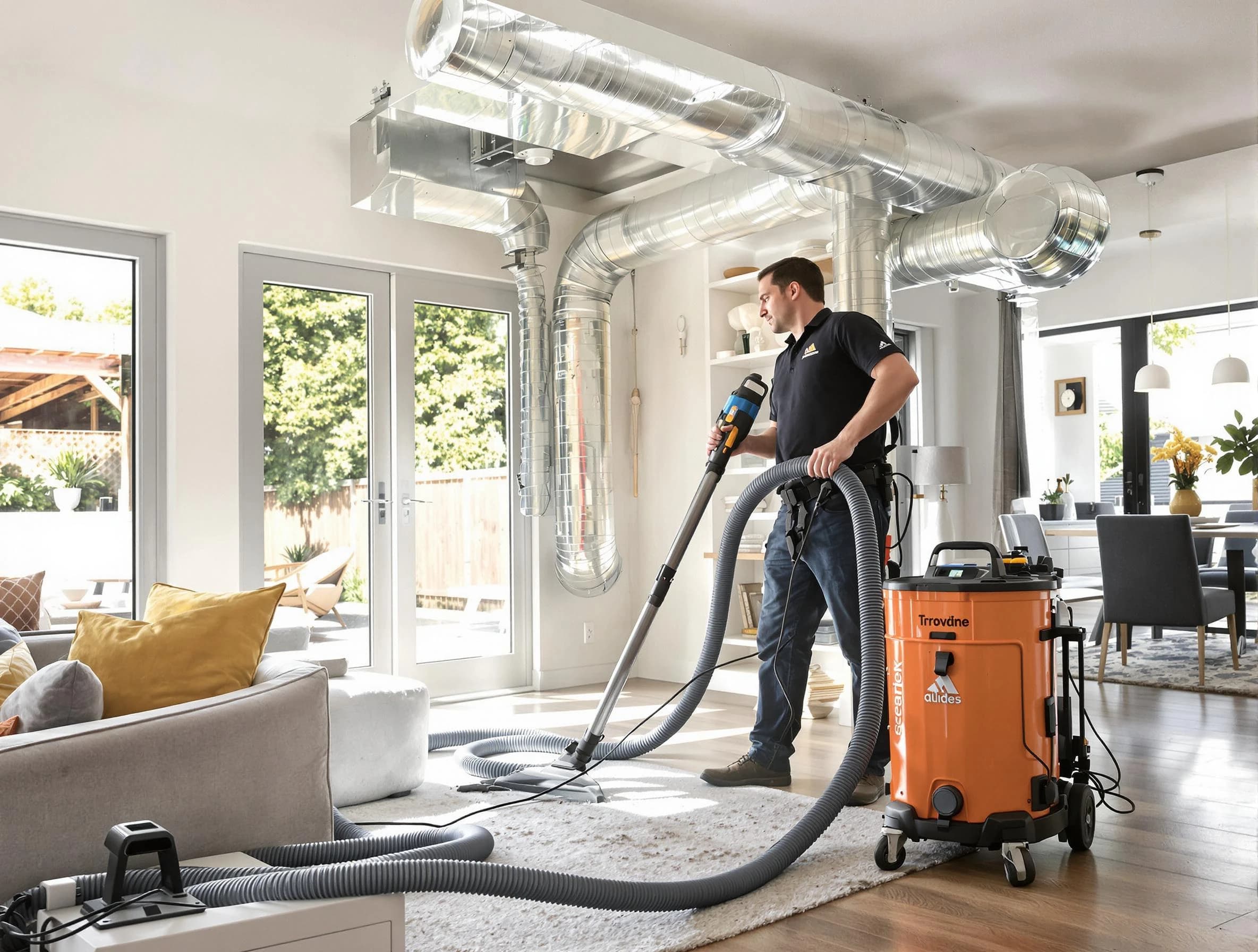 Highland Air Duct Cleaning specialist performing thorough residential duct cleaning using advanced equipment in Highland