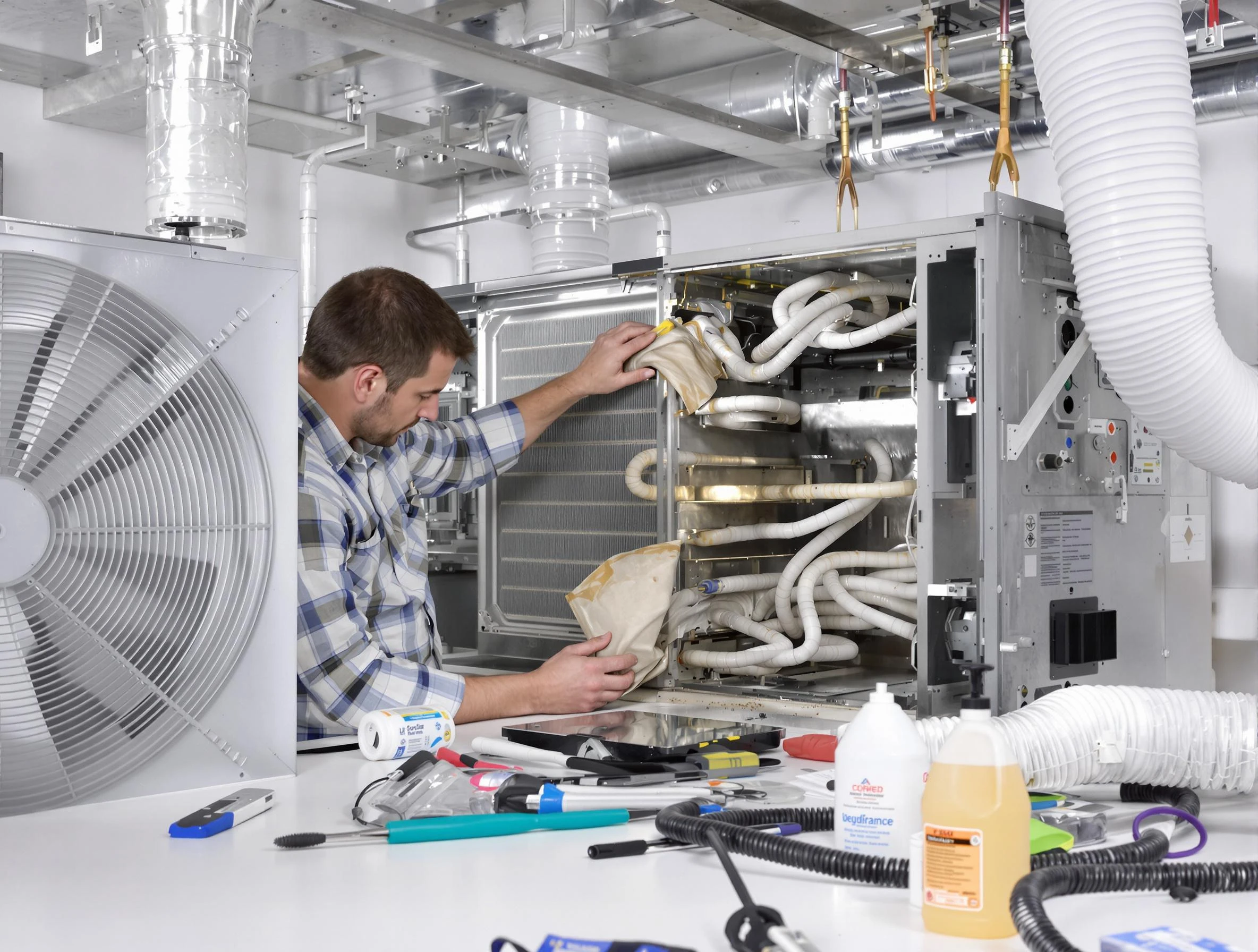 Highland Air Duct Cleaning specialist performing precision AC coil cleaning in Highland