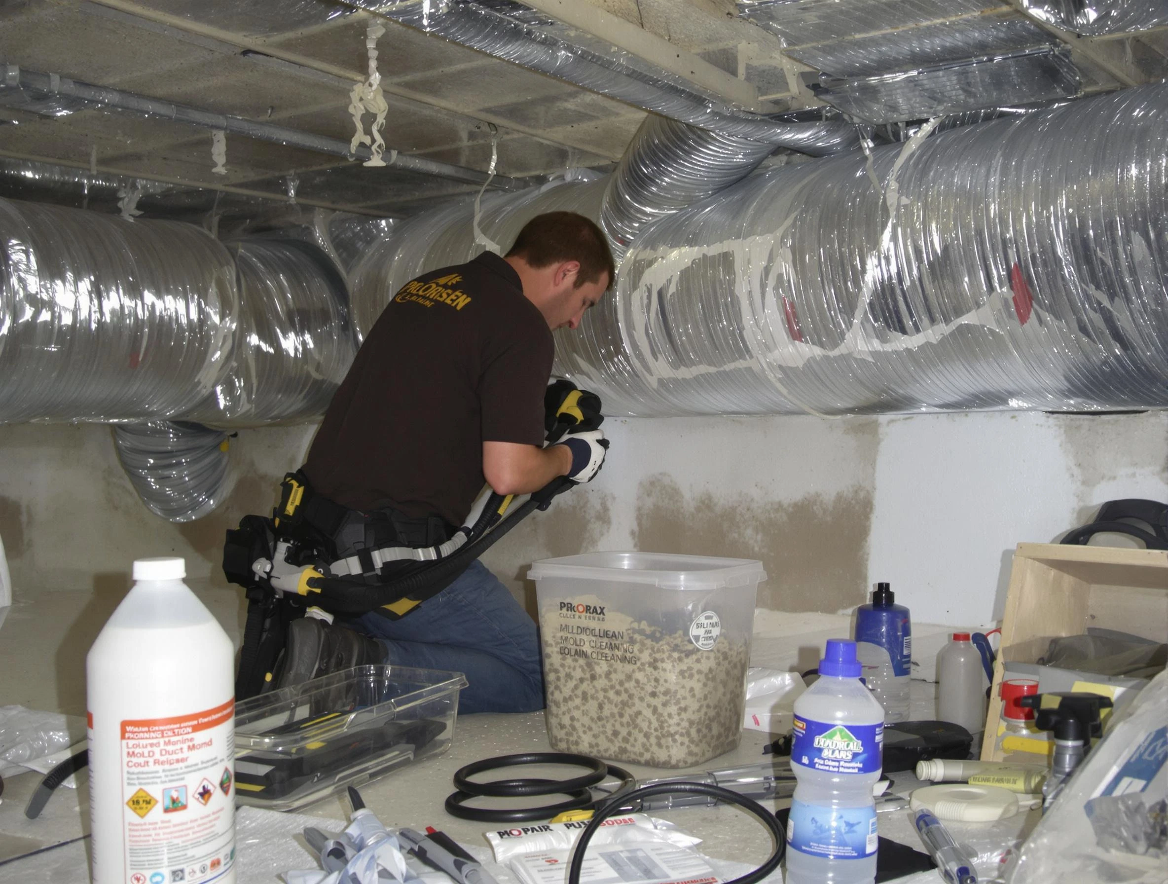 Highland Air Duct Cleaning specialist performing professional mold removal from air ducts in Highland