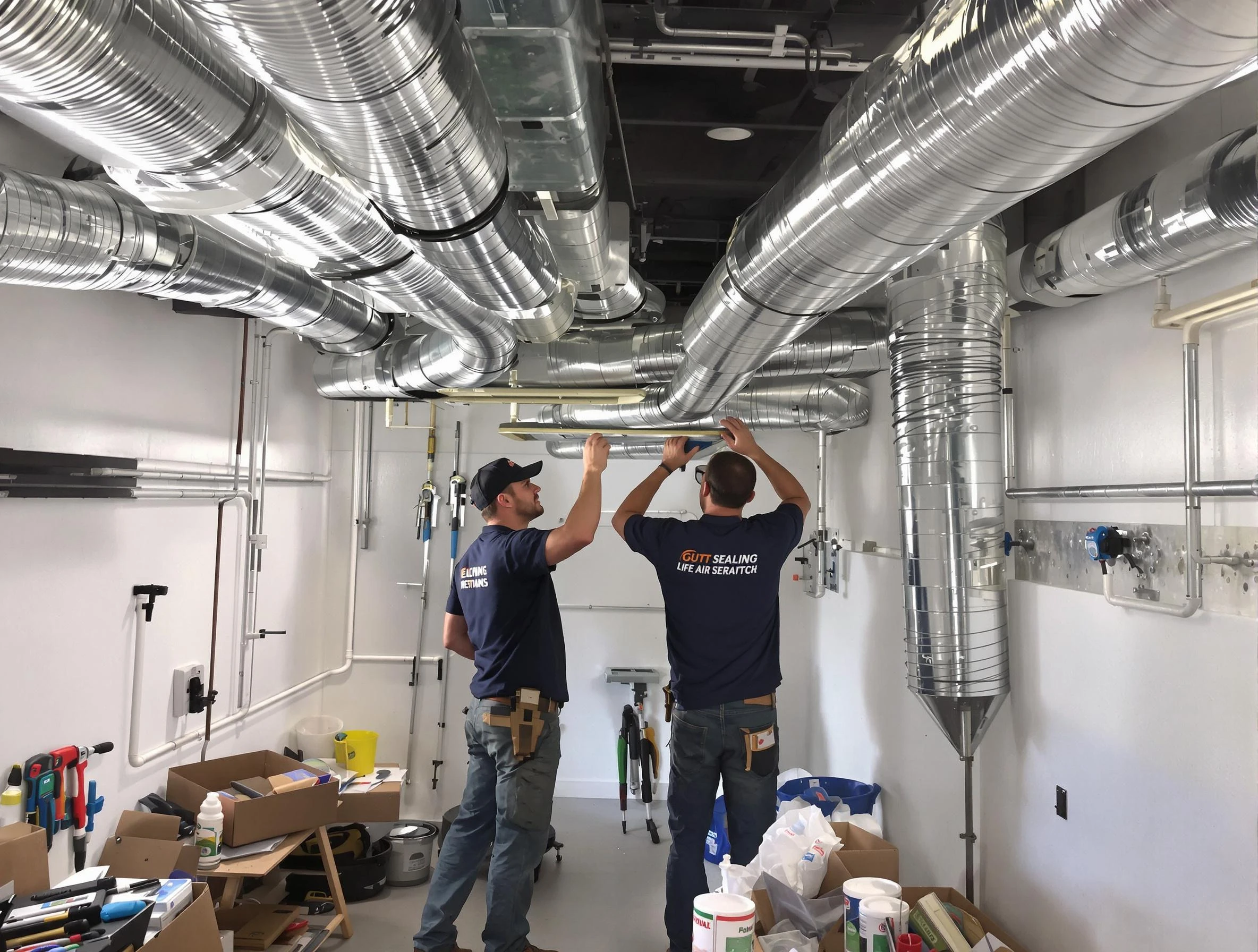 Highland Air Duct Cleaning technician applying professional duct sealing solutions in Highland