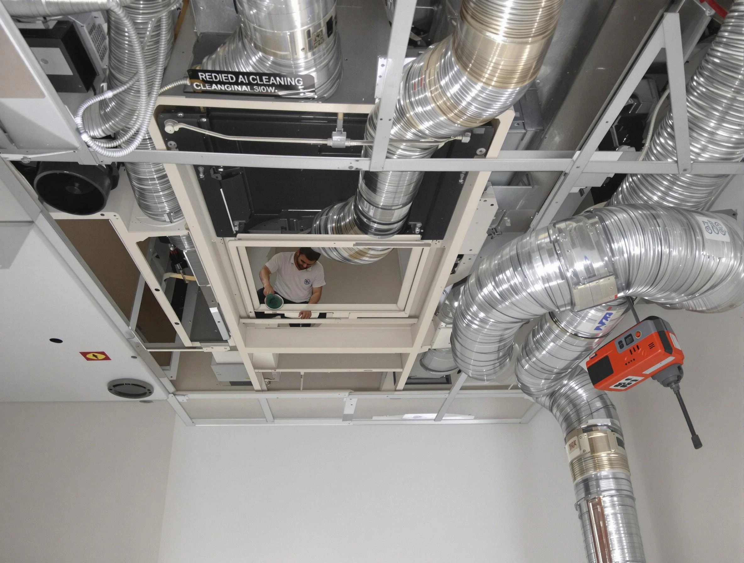 Highland Air Duct Cleaning technician performing detailed central duct system cleaning in Highland