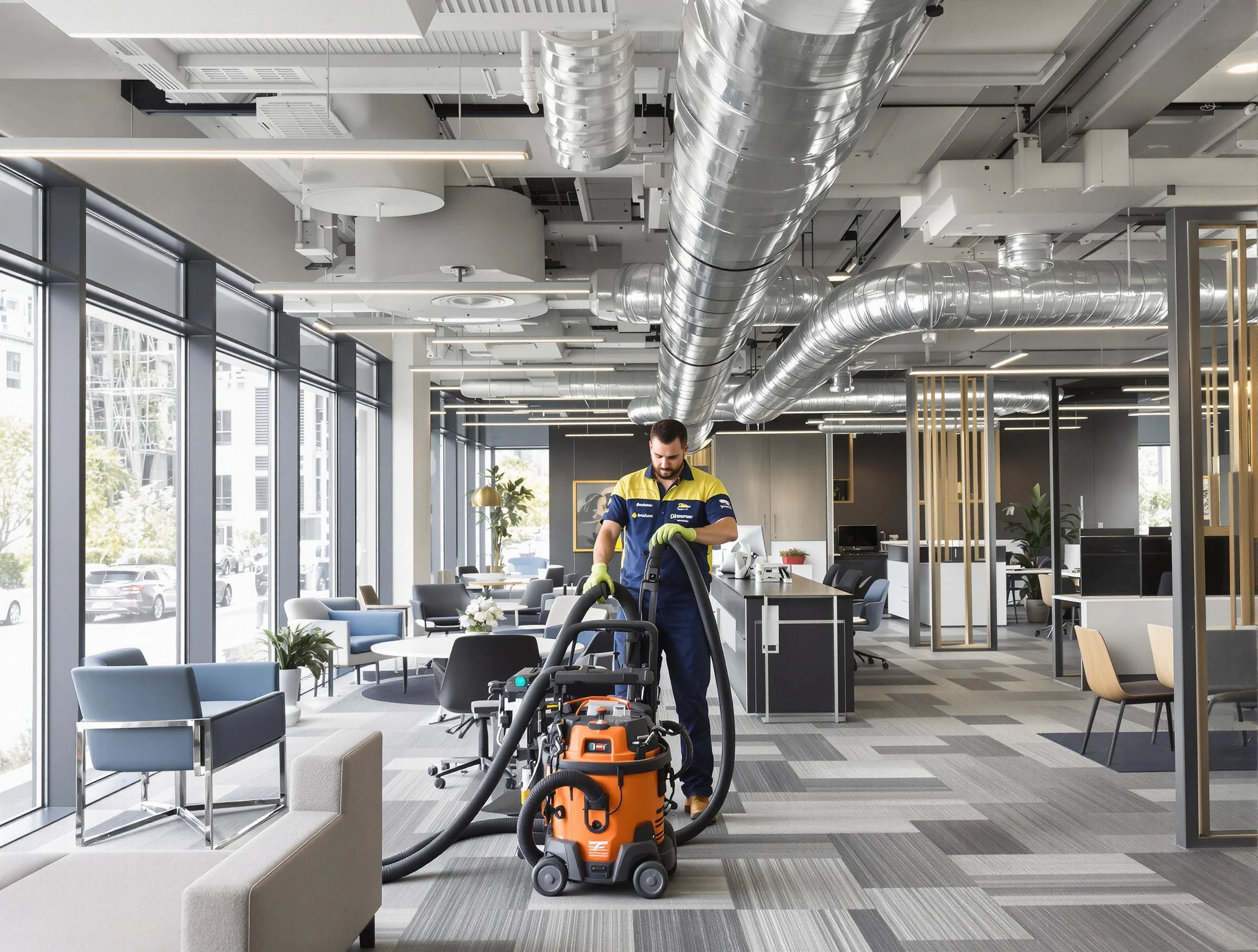 Highland Air Duct Cleaning team performing thorough commercial duct cleaning at a Highland business center