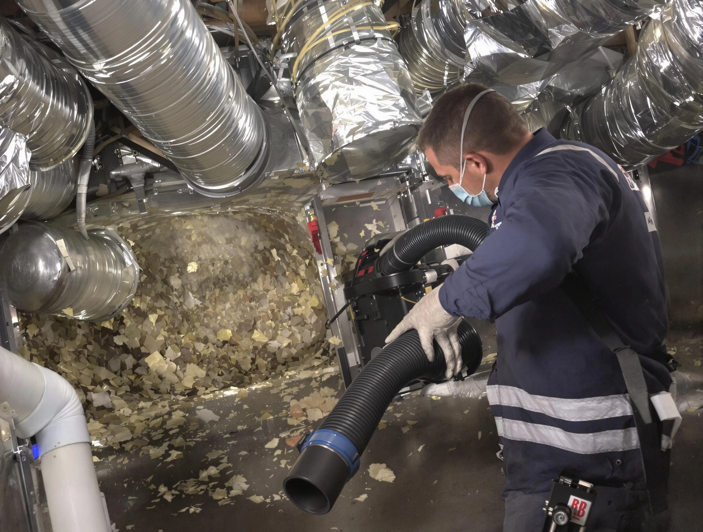 Highland Air Duct Cleaning specialist operating negative pressure cleaning equipment for thorough duct maintenance in Highland